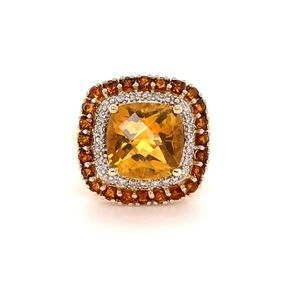 14k Double Halo Ring Citrine & Diamond